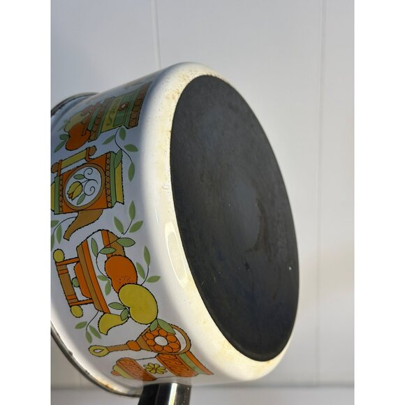 VTG 1970 West Bend Enamelware Sauce Pan Pot 14.5" NO Lid - MCM Green Yellow - Picture 8 of 9